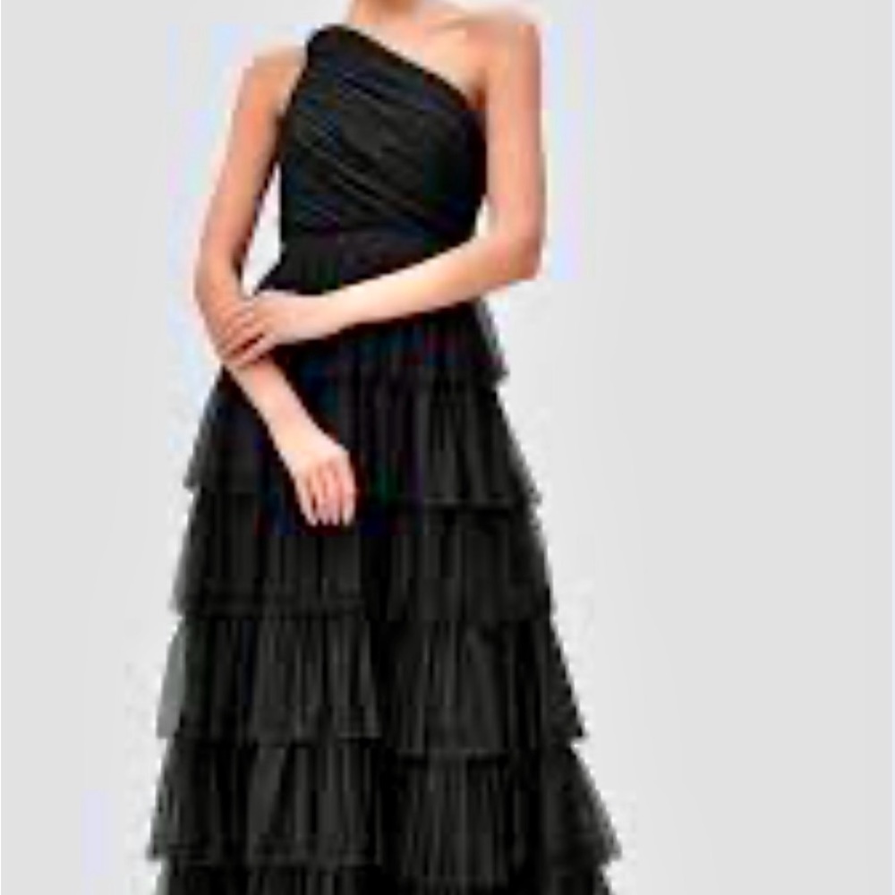 Elegant Black Ruffle One-Shoulder Full Length Dress | See Description for Size